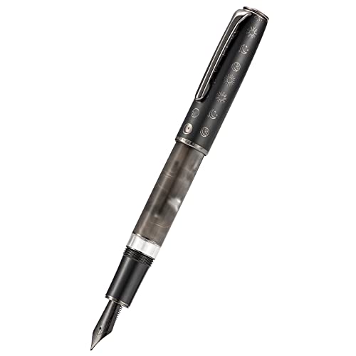 Hongdian N7 Gray Rabbit Resin Piston Fountain Pen, Iridium Long Blade Fine Nib Classic Pen, Smooth Writing Pen with Metal Box - color: Gray-N7, style: Long Blade Point