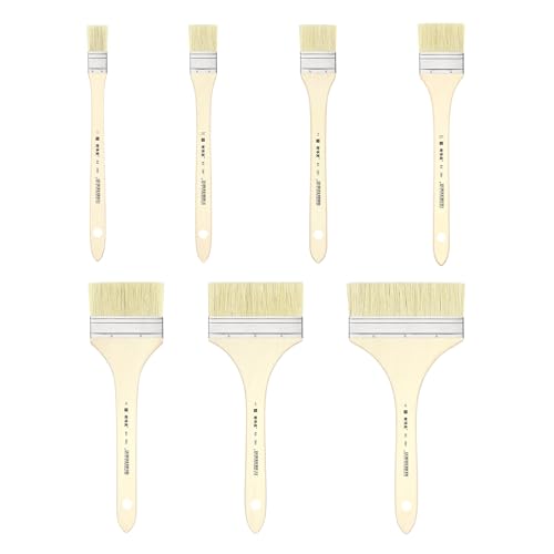XDT#2801 Hake Artist Paint Brush 7 Piece Set, Hog Bristle Flat Brushes for Painting, Acrylic Oil Watercolor - size: #1#1.5#2#2.5#4#5#6 7Pc Set