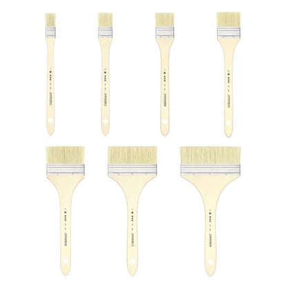 XDT#2801 Hake Artist Paint Brush 7 Piece Set, Hog Bristle Flat Brushes for Painting, Acrylic Oil Watercolor - size: #1#1.5#2#2.5#4#5#6 7Pc Set