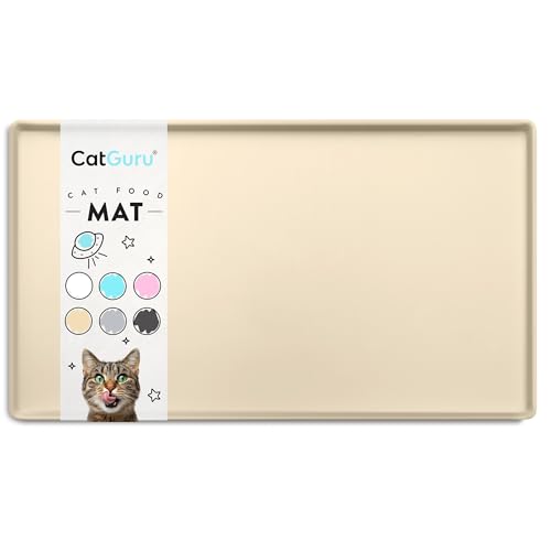 CatGuru Cat Food Mat, Small & Large Pet Feedingd Mat, 100% Waterproof Cat Mats for Food and Water, Silicone Mats for Pet Bowls, Non-Slip Placemat for Water Bowl or Fountain (Small, Sand) - color: Sand, size: S: 19" x 11"