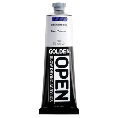 GOLDEN OPEN Slow-Drying Acrylics, Ultramarine Blue, 5 fl oz. tube, Professional Acrylic Paint, Semi-Transparent - color: Ultramarine Blue, size: 5 Fl Oz (Pack of 1)