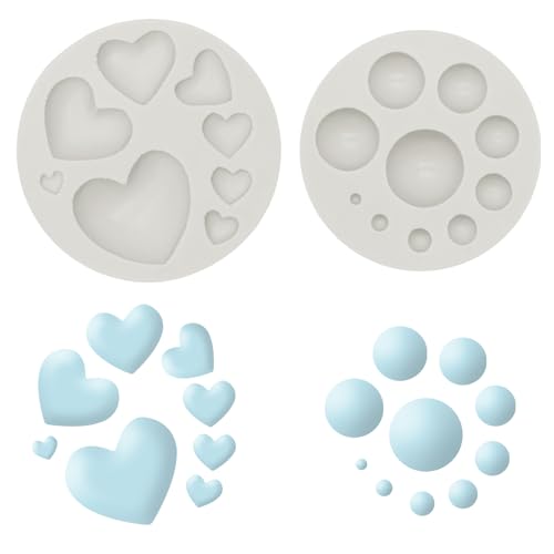 2Pcs Polymer Clay Molds for Jewelry Making, Half Round Ball and Heart Shape Polymer Clay Earring Tools Cutters Silicone Craft Mould Earring Making Supplies