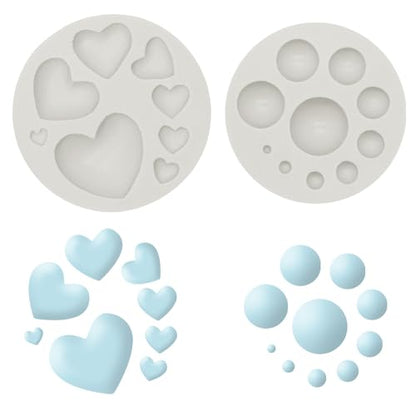 2Pcs Polymer Clay Molds for Jewelry Making, Half Round Ball and Heart Shape Polymer Clay Earring Tools Cutters Silicone Craft Mould Earring Making Supplies