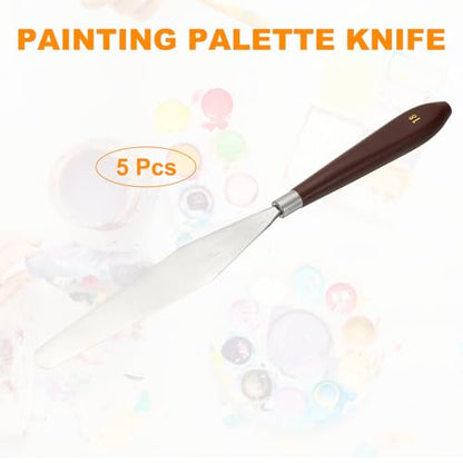HARFINGTON 5pcs Palette Knife Painting Tool 5.39" x 0.91" Stainless Steel Art Spatula Pallet Knives Scrapers Tools with Plastic Handle for Acrylic Oil Canvas Mixing Spreading, Red/Silver