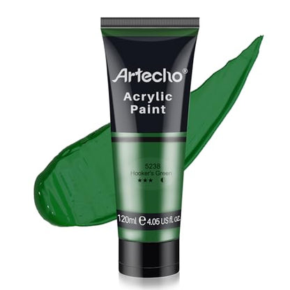 Artecho Hooker's Green Acrylic Paint (120ml / 4.05oz) Tubes, Art Craft Paints for Canvas Painting, Rock, Stone, Wood, Fabric, Art Supplies - color: Hooker's Green, style: Regular