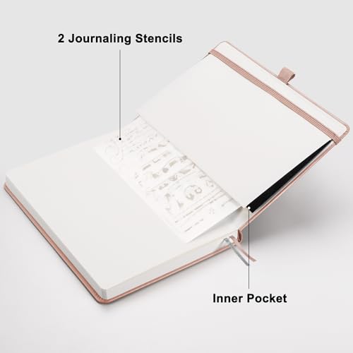 RETTACY Dotted Journal Notebook, 192 Pages, A5 Medium Size (5.7'' x 8.3''), Leather Hardcover, 100 GSM Thick Paper, for Journaling, Planning, Tracking (Rose Gold) - color: Rose Gold, style: Dotted