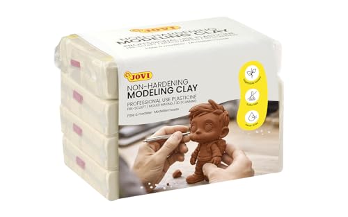 Jovi - Non-Hardening Pre-Sculpt Clay, 3 Pounds Total, 4 White Bars x 0.77lb | Professional Arts and Crafts Non-Toxic and Gluten Free plasticine - color: Multicolore