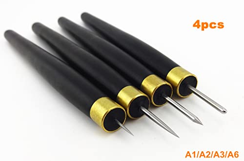 4pcs Printmaking Print Mezzotint Copperplate Woodcut Resin Board Intaglio Point Engrave Etching Leathercraft Carving Needle Pen Scraper Scriber Groove Lineation Tracer Presser Burnisher Tool Set