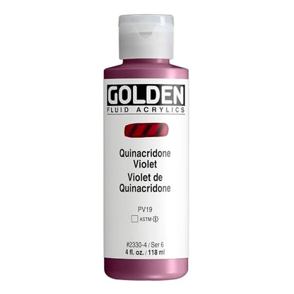 GOLDEN Fluid Acrylics, Quinacridone Violet, 4 fl. oz. Bottle, Professional Acrylic Paint, Transparent