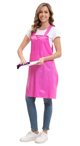 Nanxson TPU Waterproof Apron with Pocket Lightweight Work Aprons for Girls H Style for Dishwashing Pet grooming Gardening - color: Pink