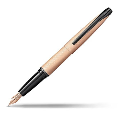 Cross ATX Brushed Rose Gold Stainless Steel Fine Nib Fountain Pen - Refillable Pen for Smooth Writing - Black Ink - Comfortable Grip - Long-Lasting - Professional Office Supplies - color: Sandblasted Rose Gold, style: Fine Nib