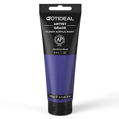 GOTIDEAL Acrylic Paint Prussian Blue Tubes(120ml, 4.1 oz) Non Toxic Non Fading,Rich Pigments for Painters, Adults & Kids, Ideal for Canvas Wood Clay Fabric Ceramic Craft Supplies (Prussian Blue) - color: Prussian BLue, style: Regular