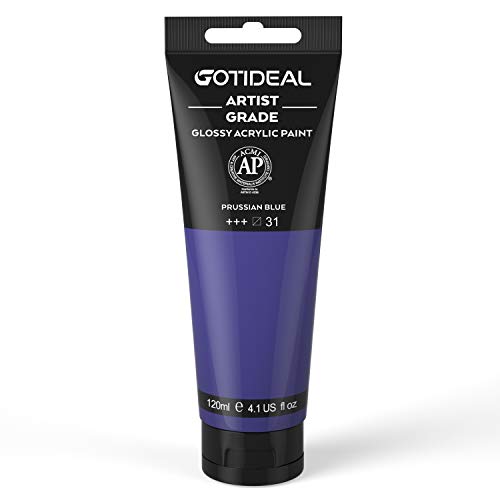 GOTIDEAL Acrylic Paint Prussian Blue Tubes(120ml, 4.1 oz) Non Toxic Non Fading,Rich Pigments for Painters, Adults & Kids, Ideal for Canvas Wood Clay Fabric Ceramic Craft Supplies (Prussian Blue) - color: Prussian BLue, style: Regular
