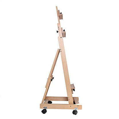 Artist H-Frame Easel, Professional Adjustable Height Artist Easel Stand for Painting, Hold 1 or 2 Canvas 56" to 91" Beech Wood Display Studio Easel w/ 4 Wheels & Brakes, for Adults & Kids