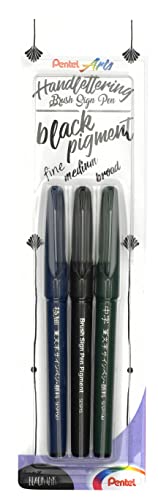 Pentel SESP15 Brush Sign Pen Pigment - Flexible Fibre Tip Marker - Black Pigment Ink - Calligraphy, Lettering & Illustration - Fine, Medium, Broad Point