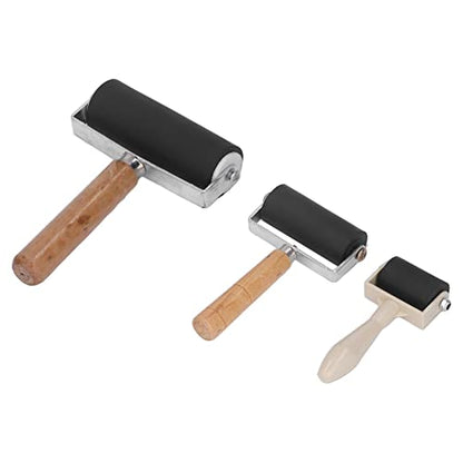 Glomora 3 Pack Rubber Brayer Roller,1.4/2.4/4 Inch Hard Rubber Brayer Rollers,Art Craft Roller for Printmaking,Ink,Wallpapers Stamping Gluing