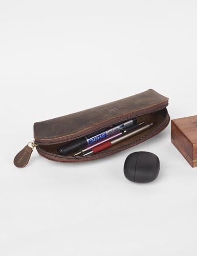 Leather Pencil Case -100% Leather Zippered Pen Pouch - Stationery Bag Pen Holder for Work & Office (Brown 1) - color: Brown 1