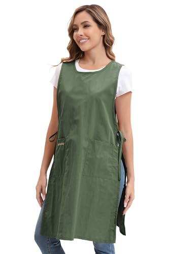 Nanxson Waterproof Apron with Pockets Plus Size Chef Apron | Side tie design,Split-piece apron,for Cooking Kitchen Baking Painting Grilling, - color: Green