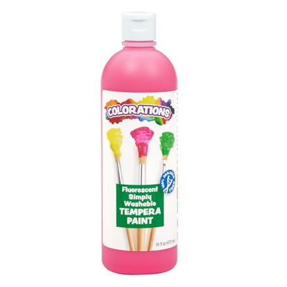 Colorations Washable Tempera Paint, 16 fl oz, Fluorescent Pink, Neon, Non Toxic, Vibrant, Bold, Bright, Kids Paint, Craft, Hobby, Fun, Art Supplies - color: Flourescent Pink