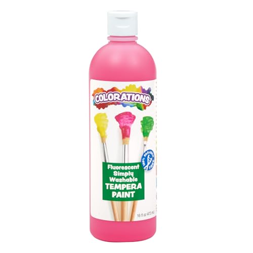 Colorations Washable Tempera Paint, 16 fl oz, Fluorescent Pink, Neon, Non Toxic, Vibrant, Bold, Bright, Kids Paint, Craft, Hobby, Fun, Art Supplies - color: Flourescent Pink