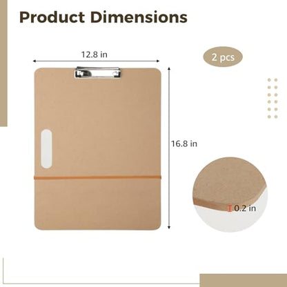 2Pcs Drawing Board with Handle, 13 x 17 in Portable Sketching Art Clipboard for Artists, Metal Clip & Rubber Band Included, Suitable for Classroom Learning and Travel Sketching