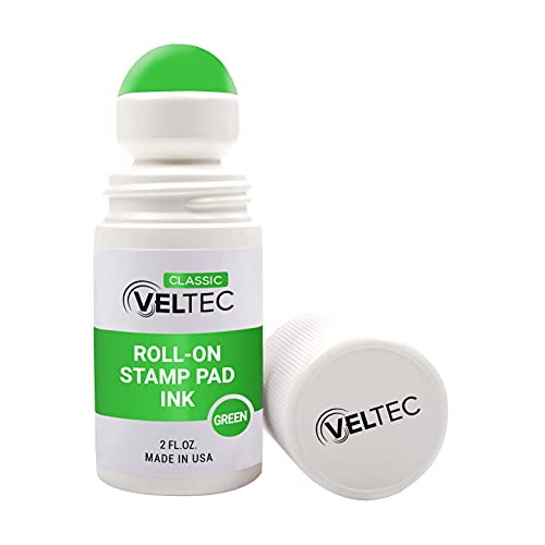 Veltec Classic Roll-on Stamp Pad Ink Refill, 2 oz Bottle, Apply to Ink Pad with Roller Ball (Green) - color: Green