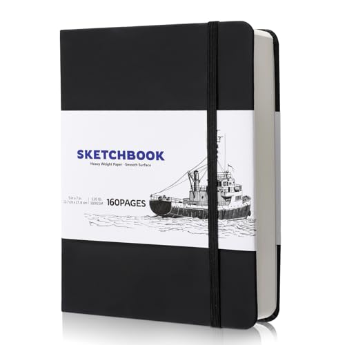 Hardcover Sketch Book, 110lb/180GSM Sketchbook for Drawing Painting, 160 Pages/80 Sheets Sketch Pad, 5×7 in Drawing Book Art Supplies for Teens, Adults, Artists - size: 5×7 Inch (1 Pack)