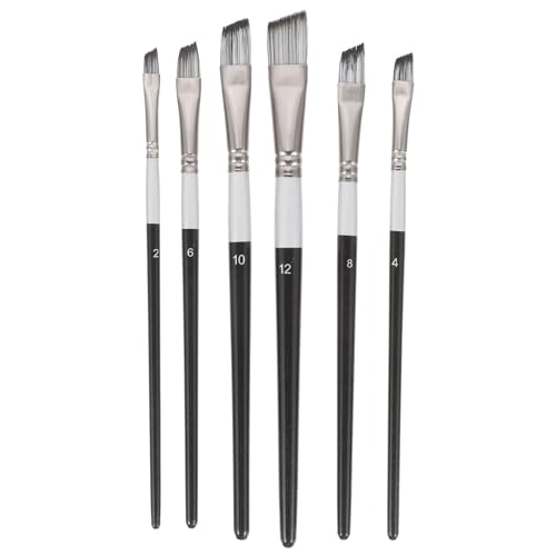 6pcs Nylon Oil and Watercolor Paintbrush Set with Wooden Handles for Students and Artists, Fan and Angled Brushes for Acrylic, Pigment Mixing, and Professional Painting Supplies