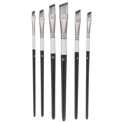 6pcs Nylon Oil and Watercolor Paintbrush Set with Wooden Handles for Students and Artists, Fan and Angled Brushes for Acrylic, Pigment Mixing, and Professional Painting Supplies