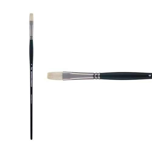 Creative Mark Imperial Professional Chungking Hog Bristle Brush - Flat # 6, Handmade Long Handle Oil Paint Brushes for Artists, Nickel-Plated Brass Ferrules, Stiff Yet Soft Natural Bristles - size: #6