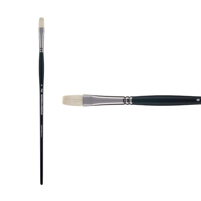 Creative Mark Imperial Professional Chungking Hog Bristle Brush - Flat # 6, Handmade Long Handle Oil Paint Brushes for Artists, Nickel-Plated Brass Ferrules, Stiff Yet Soft Natural Bristles - size: #6