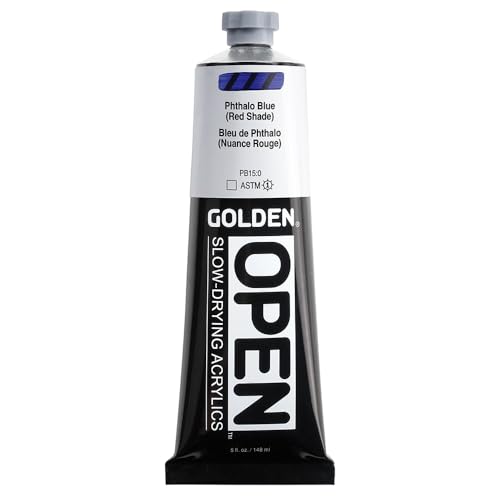GOLDEN OPEN Slow-Drying Acrylics, Phthalo Blue/R.S., 5 fl oz. tube, Professional Acrylic Paint, Transparent - color: Phthalo Blue /R.S., size: 5 Fl Oz (Pack of 1)