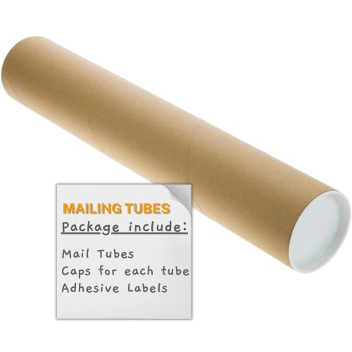 SAVUK Mailing Tubes with Plastic Caps Shipping Cardboard Blueprints Artwork Poster Extra Heavy-Duty Thickness Posters, Art Prints Multipurpose Documents Storing (1 Pack) 2x18 inch