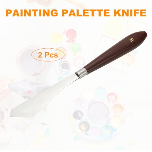 HARFINGTON 2pcs Palette Knife Painting Tool 3.7" x 0.94" Stainless Steel Art Spatula Pallet Knives Scrapers Tools with Plastic Handle for Acrylic Oil Canvas Mixing Spreading, Red/Silver
