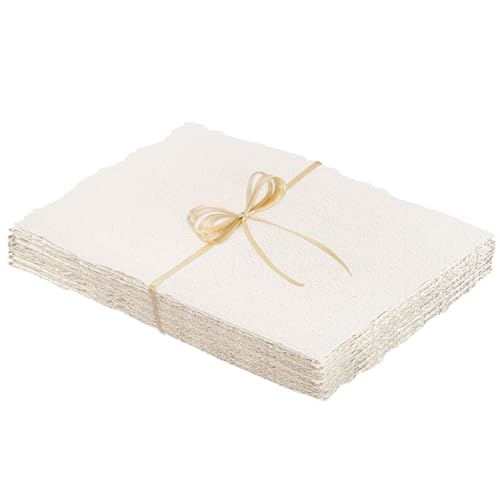 25 Sheets Watercolor Paper 5 x 7 in, 300 GSM Deckled Edge Handmade Paper | Deckled edge, rough texture, handmade cotton paper for watercolor, cards, invitations, crafts - size: 5 x 7 inch
