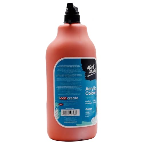 Mont Marte Discovery School Acrylic, Orange, 1/2 Gallon (2 Liter). Ideal for Students and Artists. Excellent Coverage and Fast Drying. Pump Lid Included. - color: Orange