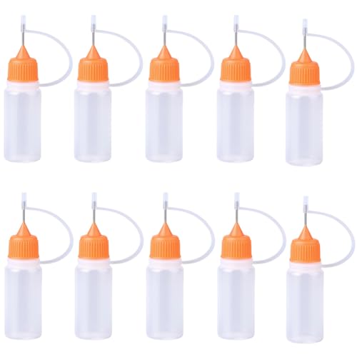 GORGECRAFT 10PCS Ink Liquid Applicator Dropper Bottles with Metal Needle 10ML Precision Needle Tip Applicator Translucent Plastic Squeeze Glue Bottle for DIY Quilling Craft Acrylic Painting (White) - color: White