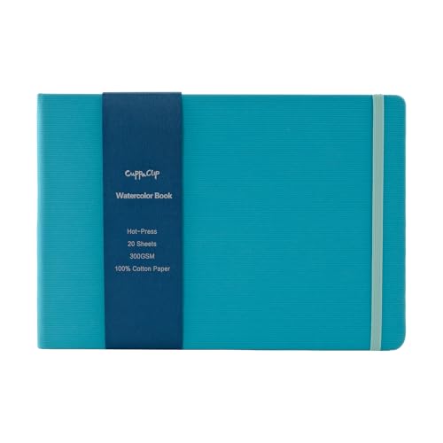 CuppaClip Watercolor Paper Cotton Hot-Pressed with Inner Pocket Watercolor Sketchbook Journal As Travel Notebook 300 GSM 140 LB (Blue, 11.81x8.26in) - color: Blue, size: 11.81x8.26in