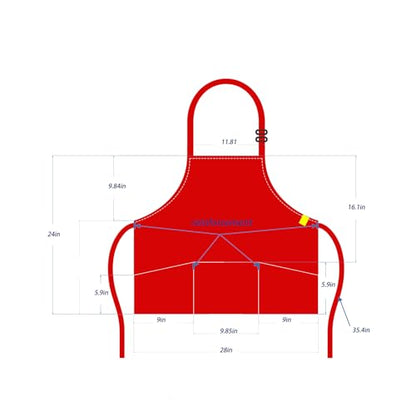 Aprons for Women with 3 Pockets, Cooking Apron with Waterproof Coating, Chef Apron Adjustable Neck Strap - color: Red, 2 Pack
