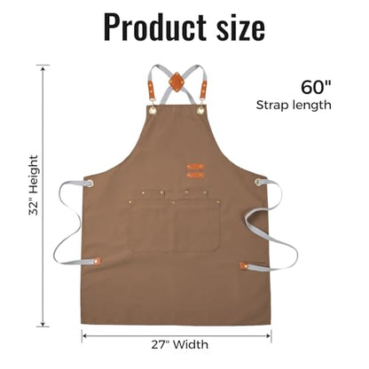 Aoomzoon Durable Kitchen Apron,Multifunctional Chef Aprons for Women & Men with Pockets for Cooking Baking & Daily Use - color: Brown