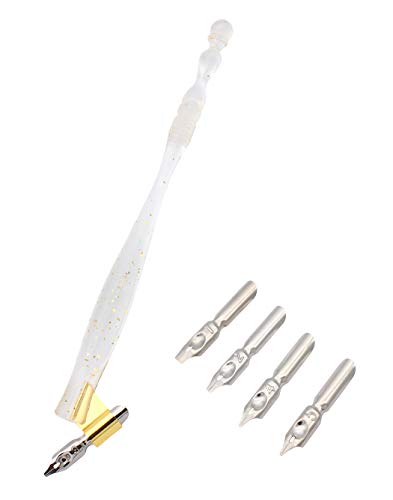 XIAOYU Calligraphy Oblique Nib Pen Holder, English Calligraphy Pen Nib Holder, Resin Dip Pen Handle Nib Holder with 5 Flat Nibs, Transparent - color: Transparent