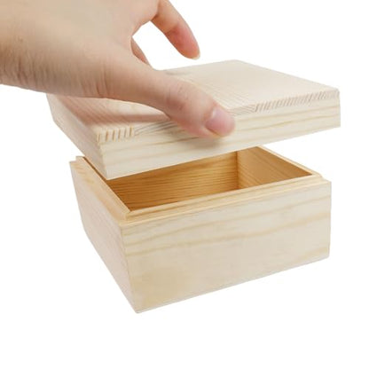 MY MIRONEY 2Pcs Wooden Unfinished Storage Box with Top Lid 4.72" x 4.72" Square Wooden Pine Box DIY Craft Stash Boxes Gift Box for Arts Hobbies and Home Storage - size: 4.72" x 4.72"