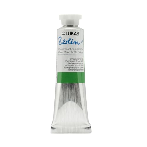 Lukas Berlin Pro Artists Water Mixable Oil Paint 37 ml Tube Permanent Green Light, Water Soluble, Lightfast Pigments, Quick Drying, Easy Clean-Up, Eco-Friendly, Professional Quality, 40 Color Range - color: Permanent Green Light, size: 1.25 Fl Oz (Pack of