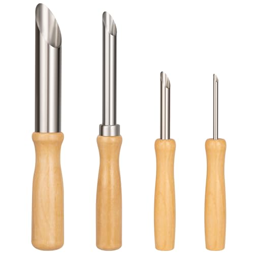 Amrules Clay Tools Kit, 4 PCS Circular Clay Hole Cutters Tools, Wooden Handle and Stainless Steel Sculpting Tools Kit Suitable for Drilling, Carving, Pottery Craft and DIY Projects - color: Lightyellow-Hole-4Pcs