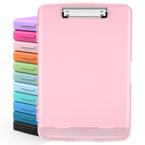 Sooez Clipboards with Storage, High Capacity Clip Boards 8.5x11 with Storage, Heavy Duty Nursing Clipboard Folder, Plastic Clipboard with Pen Holder for Women Teachers Work, School & Office Supplies - color: Light Pink