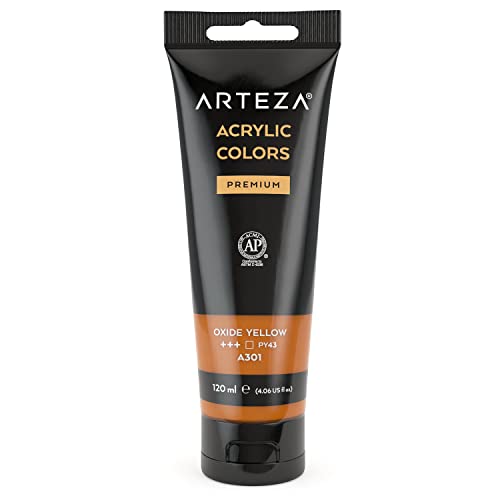 ARTEZA Acrylic Paint Oxide Yellow Color (120 ml Pouch, Tube), Rich Pigment, Non Fading, Non Toxic, Single Color Paint for Artists and Hobby Painters - color: Oxide Yellow A144, size: 4.06 Fl Oz (Pack of 1)