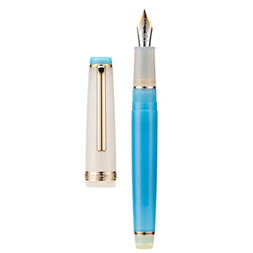 Jinhao 82 Acrylic Fountain Pen, Iridium Fine Nib with Ink Converter, Macaron Aqua Blue Contrast Color Classic Design Smooth Writing Pen (Gold Trim) - color: Aqua Blue, style: Fine (0.5 mm)