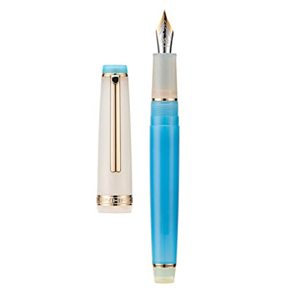 Jinhao 82 Acrylic Fountain Pen, Iridium Extra Fine Nib with Ink Converter, Macaron Aqua Blue Contrast Color Classic Design Smooth Writing Pen (Gold Trim) - color: Aqua Blue, style: Extra Fine (0.38 mm)