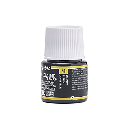 Pebeo Porcelaine 150, Water-Based High-Gloss Color Porcelain Paint, 45 ml Bottle - Abyss Black - color: Abyss Black