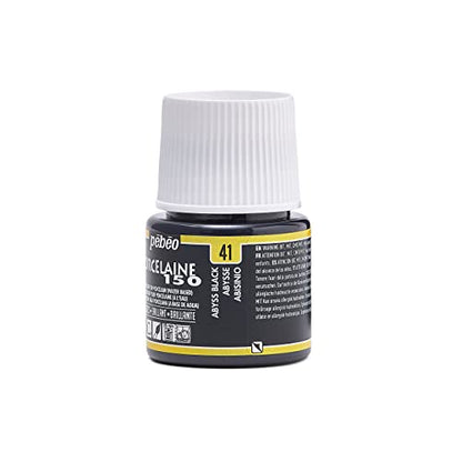 Pebeo Porcelaine 150, Water-Based High-Gloss Color Porcelain Paint, 45 ml Bottle - Abyss Black - color: Abyss Black